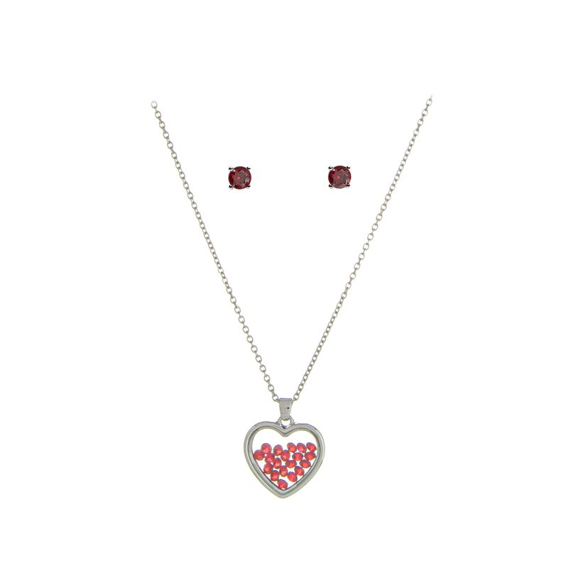 The Skyline Collection January Birthstone Red Garnet Heart Jewelry Set